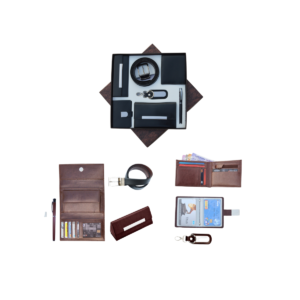 Gift Set ( 7-in-1) Reversible Belt | Ladies Wallet | Spectacle Case | Reversible Belt | Ladies Wallet | Spectacle Case | Metal Roller | Pen Card Board Box