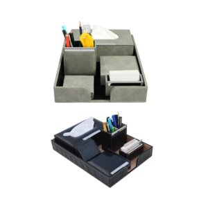 Gift Set ( 6-in-1) Paper Tray | Tissue Paper Holder | Slip Pad Holder | Dual Pen Stand | Visiting Card Holder | Coasters (Set of 6 Pcs)