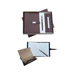 Gift Set ( 3-in-1) Premium Note Book | Spectacle Case | Metal Roller Pen | Card Board Box