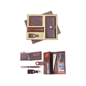 Gift Set ( 4-in-1) Ladies Wallet | Gents Wallet | Key Ring with Dog Hook | Metal Ball Pen | Premium Card Board Box