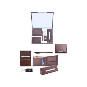 Gift Set ( 5-in-1) Spectacle Case | Gents Wallet | Card Holder | Key Ring | Metal Roller Pen | Premium Leatherette Box