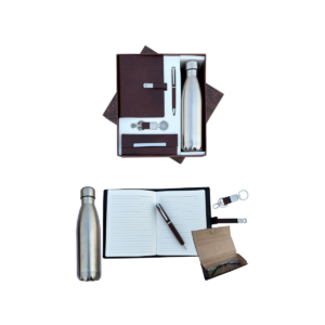 Gift Set ( 5-in-1) Hot & Cold Bottle - 500 ML | Premium Notebook | Spectacle Case | Key Ring with Dog Hook & Metal Fitting | Metal Ball Pen | Card Board Box