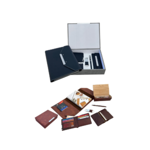 Gift Set ( 6-in-1) A 5 Wire-O Organiser | Spectacle Case | Mens Wallet | Card Case | Metal Roller Pen | Key Ring with Dog Hook Fitting