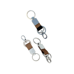 Double Ring Key Ring with Dog Hook - Leatherette