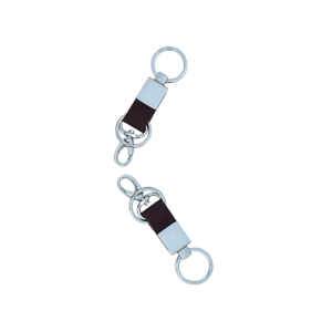 Double Ring Key Ring with Dog Hook - Genuine Leather