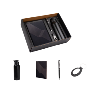 4 in 1 set: Stainless Steel Bottle, Metal Pen, Metal Keychain, A5 Notebook