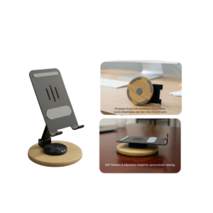 Zenstand Max: Folding & Rotating Metal Mobile Stand with
bamboo base | Folds completely to take minimal space