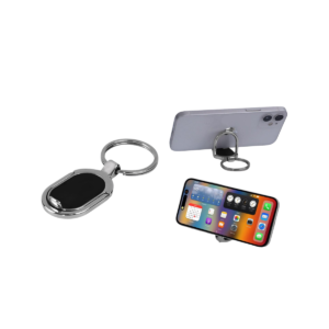 Oval Keychain with Phone stand | Gunmetal branding plate