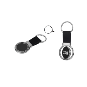 PU Key chain with Round Rotating Double side Gunmetal plate