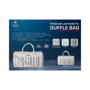 Zebra Leatherette Duffel Bag – Stylish Striped Travel & Gym Bag, White/Black