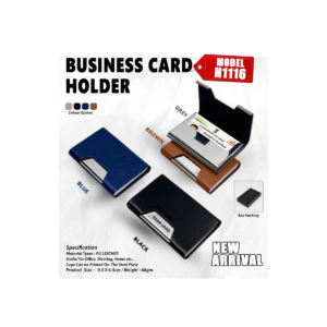 PU Leather Business Card Holder with Flip-Open Metal Case & Logo Branding
