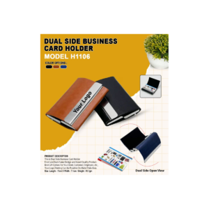 Dual-Side PU Leather Business Card Holder with Metal Logo Plate & Large Capacity