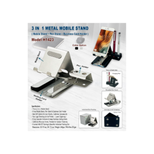 3-in-1 Metal Mobile Stand with Pen Holder & Business Card Organizer