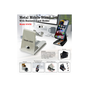 Metal Mobile Stand with Business Card Holder & Charging Slot, Anti-Slip Design