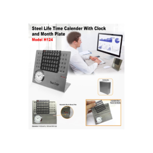 Steel Lifetime Calendar with Clock & Adjustable Month Plate – Perpetual Desk Calendar