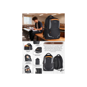 F-03 Laptop Backpack with Orange Zipper – Stylish Office & Travel Bag