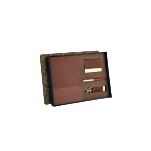 4-in-1 Faux Leather Gift Set – Brown | Premium Notebook, Card Holder, Keychain & Pen Combo