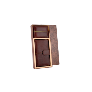 2-in-1 Faux Leather Gift Set – NDM Brown with Green Piping | Premium Ladies Wallet & Men’s Wallet Combo