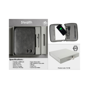 Premium Zipper Organizer Diary with 10000mAh Power Bank & Wireless Charging