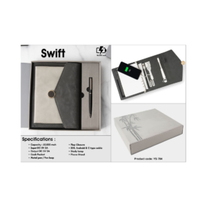 Executive Flap Closure Organizer Notebook with 10000mAh Power Bank & Wireless Charging