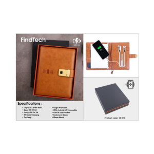 A5 Portfolio with LED Logo, USB Drive, Card Holder & Multi Cable Support (iOS/Android/Type-C)