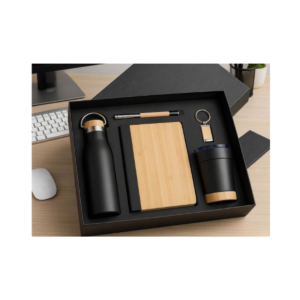 Premium Corporate Gift Set with Bamboo Notebook, Stainless Steel Bottle, Coffee Tumbler, Pen & Keychain