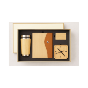 Eco-Friendly 4-in-1 Bamboo Gift Set with Notebook, Tumbler, Desk Clock & Card Holder | Premium Corporate Office Gift Combo