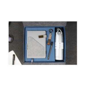 Premium 4-in-1 Gift Set with Leather Notebook, Stainless Steel Bottle, Pen & Keychain | Elegant Corporate Office Gift Combo
