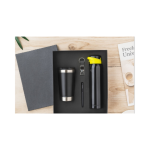 Premium 4-in-1 Gift Set with Stainless Steel Bottle, Coffee Tumbler, Pen & Keychain | Modern Corporate Office Gift Combo