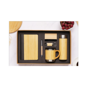 Bamboo Finish Corporate Gift Set – 6-in-1 Premium Kit with Notebook, Bottle, Mug, Pen & Accessories