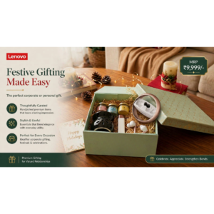 Lenovo Festive Corporate Gift Hamper with True Wireless Earbuds, Aroma Candles & Premium Branded Gift Box
