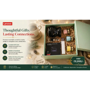 Lenovo Premium Corporate Gift Hamper with ThinkPlus LivePods LP70 Earbuds, Aroma Candles & Branded Festive Gift Box