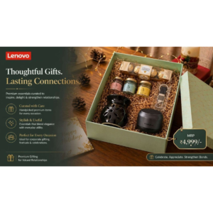 Lenovo Premium Corporate Gift Hamper with Bluetooth Speaker, Cookies, Aroma Candles & Branded Festive Gift Box