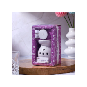 Aroma Gift Set with Ceramic Oil Burner, Tealight Candle & Lavender Fragrance