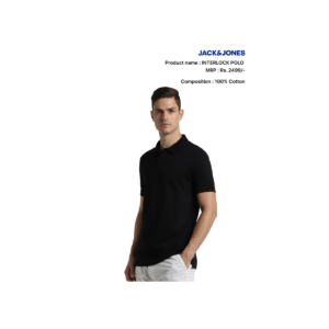 Interlock Polo Premium Black Cotton T-Shirt for Men – Regular Fit Soft Breathable Casual Polo
