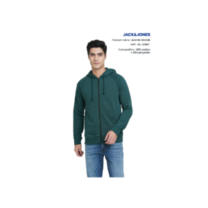Austin Hoodie Premium Petrol Cotton Blend for Men – Regular Fit Full Zip Casual Hoodie