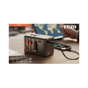 FUZO Zapp Universal Travel Adapter with Built-in Retractable Cable, Fast Charging USB Ports