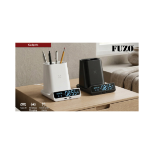 FUZO Dock 6-in-1 Wireless Charging Station with Digital Clock, Fast Charging Stand, Alarm, Pen Holder