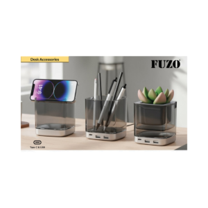 FUZO Groot 4-in-1 Self-Watering Planter with Charging Hub, Mobile Stand & Pen Holder, Type-C USB Desk Organizer
