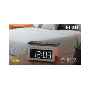 FUZO Arch 5-in-1 Wireless Charging Alarm Clock with LED Display, Ambient Night Light, Type-C Input