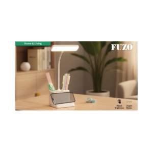 FUZO Beam LED Desk Lamp with Pen Stand & Mobile Holder, Adjustable Brightness, Flexible Neck & Rechargeable Battery
