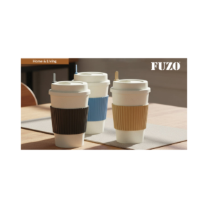 FUZO ecoFloat Wheat Straw Travel Mug with Stirrer, Leak-Proof Lid, Eco-Friendly Design & Reusable Coffee Cup