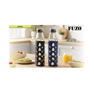 FUZO Bubble Borosilicate Glass Water Bottle with Protective Silicone Sleeve, Leak-Proof Lid