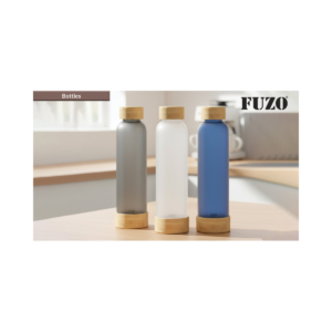 FUZO EcoFrost Frosted Glass Water Bottle with Bamboo Cap & Base, Leak-Proof Design