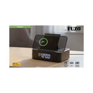 FUZO Crate 5-in-1 Wireless Charging Station with Digital Clock, Alarm, Fast Charging Dock, USB & Type-C