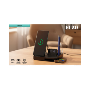 FUZO ATB 7-in-1 Wireless Charging Station with Clock, Alarm, Pen Holder, Mobile Stand & Fast Charging Dock