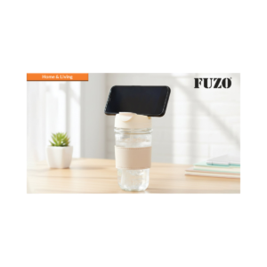 FUZO FlipSip Glass Travel Mug with Dual Sipper Lid, Mobile Stand, Leak-Proof Design & Reusable Coffee Cup