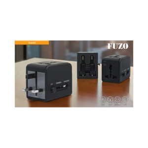 FUZO TravelEase Universal Travel Adapter with Type-C & USB Ports, Multi-Country Plug (US/UK/EU/AU) & Fast Charging for International Travel