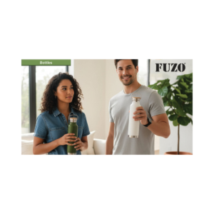 FUZO Gulp Double Wall Stainless Steel Water Bottle with Bamboo Cap, Vacuum Insulated Design & Leak-Proof Build for Hot & Cold Drinks