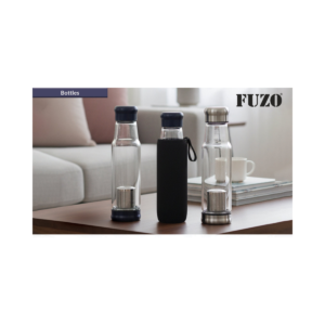Fuzo TGZ-819 Infused Glass Water Bottle with Fruit Infuser, Neoprene Sleeve & Leak-Proof Lid